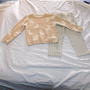 Toddler Easter Outfit Sweater Bunny Pants Unisex Tan Seersucker 4T NEW